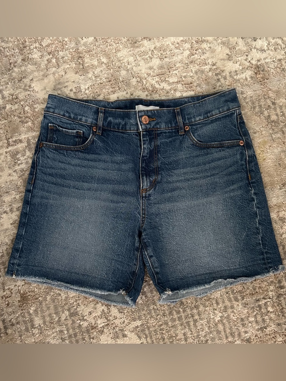 LOFT Dark Blue Frayed Hem Denim Shorts